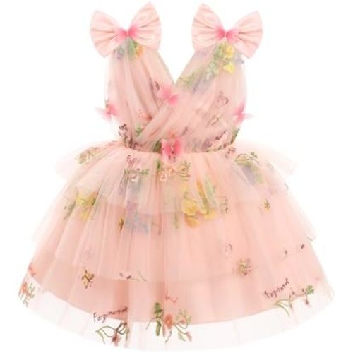 IMEKIS Toddler Girls Butterfly Birthday Dress Rainbow Tulle Formal Wedding Party Ruffle Tutu Dresses Photo Shoot