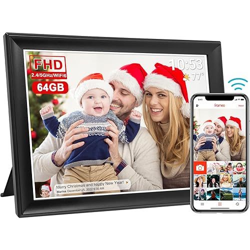 64GB FRAMEO 10.5 Inch Smart WiFi Digital Photo Frame 1920x1280 FHD IPS LCD Touch Screen, Auto-Rotate, 64GB Storage, Support SD Card & USB Drive, Share Moments Instantly via Frameo App from Anywhere