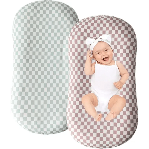 Little Jump Cotton Baby Lounger Covers, 2 Pack, Soft Removable Slipcovers for Newborn Infant Lounger, for Girls Boys, Coffee Checkered (Coffee & Green Checkered)