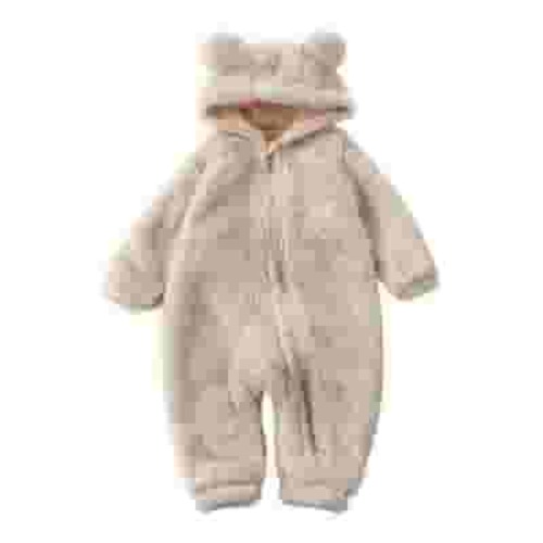 WICVIK Baby Boy Girl Fleece Hooded Bear Jumpsuit, Zipper, Cute Ears, Long Sleeve, Cold Weather Wear, Fall Winter Outfit