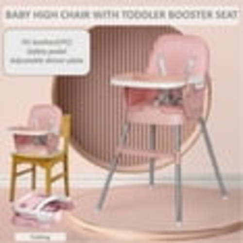 3 in 1 Convertible Baby High Chair with Booster Seat,Infant Dining Chair Kids Stool,Foldable Portable Baby Feeding Chair with Table,Removable Tray,5-Point Harness,PU Leather,Ages 6-36 Months,Pink