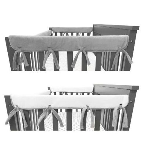 Tl Care Heavenly Soft Chenille Reversible Crib Cover For Side Rails Gray/white - 2 Pack