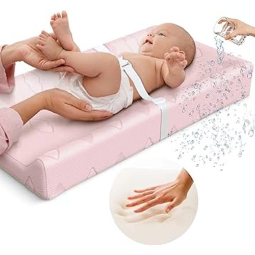 Baby Changing Pad Waterproof Cotton Contoured Diaper Changing Pad for Dresser by Sleepah – Breathable & Washable Cover – Three-Sided Change Pad with Certipur Certified Foam (Pink)