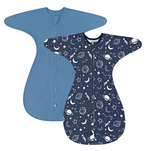 ZIGJOY Baby Transitional Swaddles for Newborns: 0.5 Tog Arms Up Sleep Sack 3-6-12 Months Soft Cotton Shark Fin 2 Way Zipper