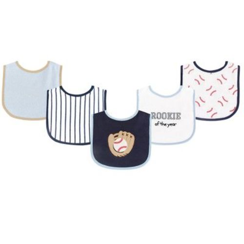 Luvable Friends Baby Boy Cotton Terry Drooler Bibs With Peva Back 5pk, Baseball, One Size