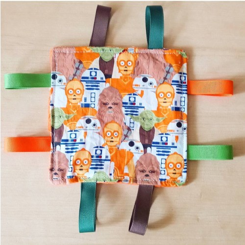 Star wars inspired Theme Baby Crinkle Toy. Size 6 x 6.. Handmade. Ribbon tags. Minky back.