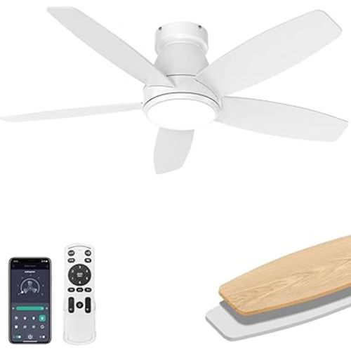 Ceiling Fans with Lights, 42 inch Ceiling Fans with Lights and Remote, Dimmable, Noiseless, Low Profile Ceiling Fan with Light for Bedroom, Indoor and Outdoor Use(White)