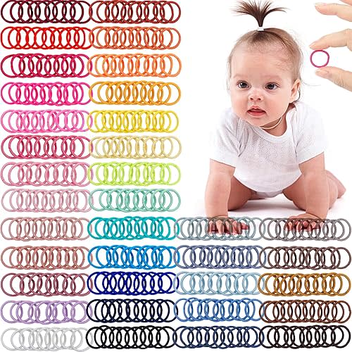 CÉLLOT 360PCS Baby Hair Ties, 36 Multicolors Elastic Hair Ties,2cm in Diameter No Crease Finger Rubber Hair Elastics,Small Thin Hair Ponytail Holders Hair Accessories for Baby Girls Toddlers Kids