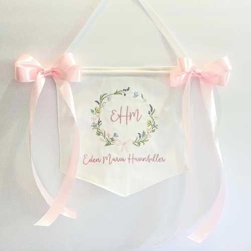 Hospital Decor Sign, Custom baby Welcome Banner, Bassinet or Crib Announcement, Custom Stork Baby Hospital Banner, Floral Banner with bows