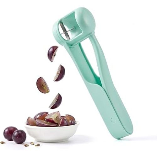 Homnoble Grape Cutter for Toddlers & Baby - Stainless Steel Grape & Cherry Tomato Slicer for Kids Lunch Box - Portable Small Fruit Quarterer Tool, Prep for Salad & Healthy Snacks