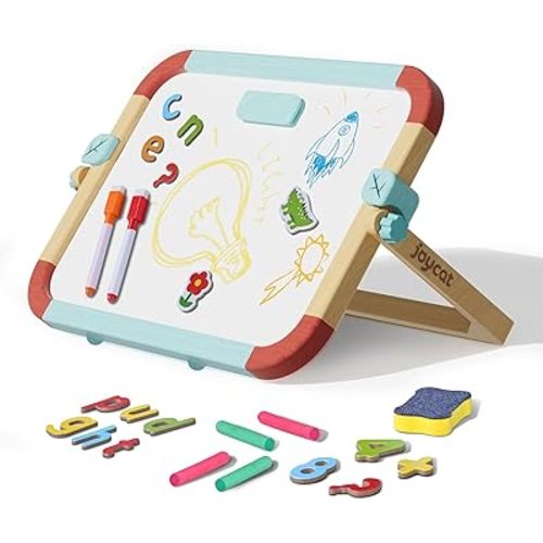 Joycat Wooden Double-Sided Magnetic Tabletop Easel For Kids, No Assembly Needed, 360° Smooth Adjustable Tilt & Anti-Slip Base,3-in-1 Kids Art Easel & station with 65 Accessories,Ideal Gift for Ages 3+