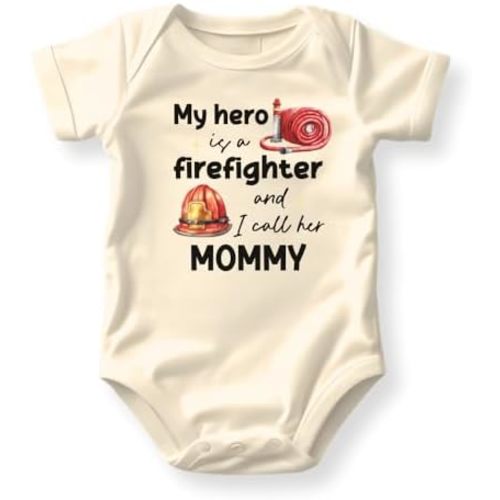 My Hero is a Firefighter and I call her Mommy Baby Bodysuit Cute Firefighting Tshirt Gift for Mom