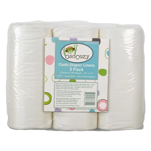 OsoCozy Flushable Diaper Liners 3 Pack - Makes Cloth Diapering Laundering Easier - Super Soft and Gentle on Baby’s Skin -100 Sheets per roll -3 Rolls.