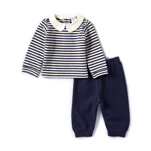 Edgehill Collection Baby Boys Peter Pan Knit Stripe Long Sleeve Set