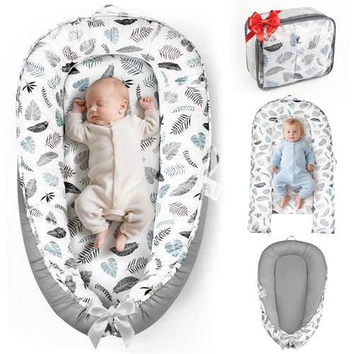 Baby Lounger Pillow for Newborn 0-24 Months, Baby Nest Breathable Cotton for Newborn, Babies Newborn Essentials Gifts, Breathable Portable Infant Lounnger for Travel and Home(Feather)