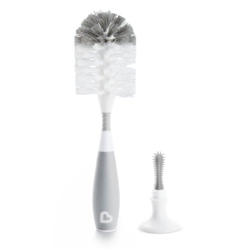Munchkin Bristle Bottle Brush, Includes Suction Cup Base and Bonus Rubber Nipple, Grey