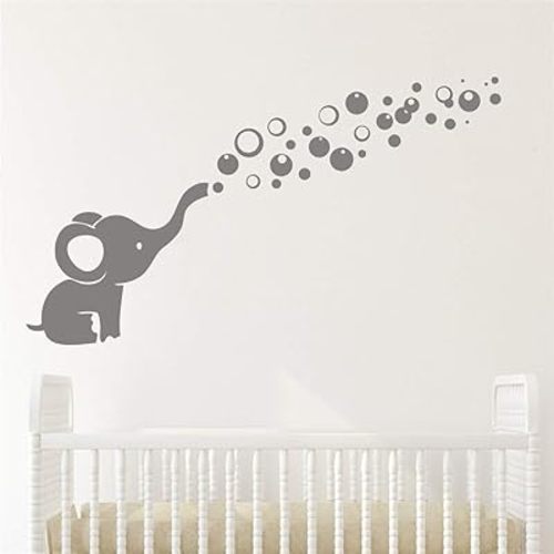 Elephant Blowing Bubbles Wall Decal – Removable Vinyl Sticker for Baby Nursery (Gray