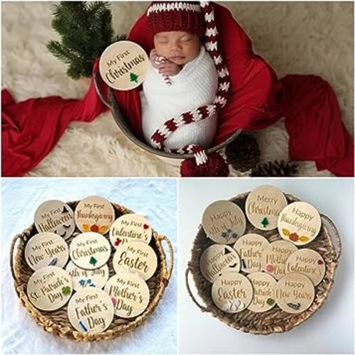 10 Pcs Baby Holiday Milestone Cards Decoration Set Rustic Wooden Baby Months Signs Ornaments Newborn Photography Prop Boy and Girl Gift Sets