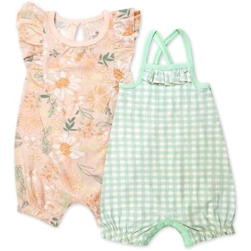 HonestBaby unisex-baby 2-pack Bubble and Strappy Romper Set 100% Organic Cotton for Infant Baby and Toddler Boys, Girls