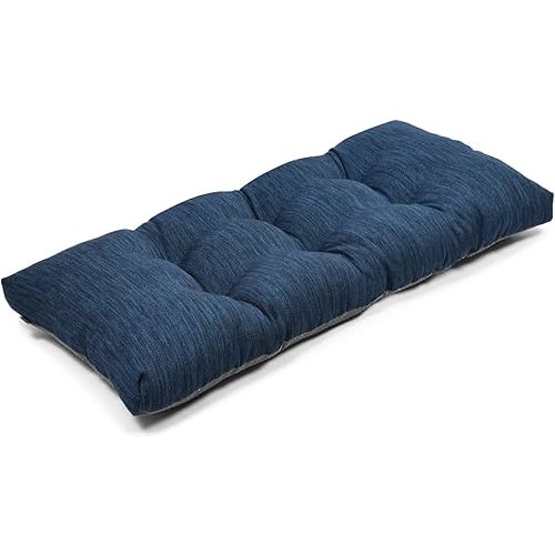 baibu 42 Inch Classic Solid Color Bench Cushion with Ties, Super Soft Indoor Rectangle Bench Seat Cushion Standard Size Foam Pad with Non-Slip Bottom - One Pad Only (Dark Blue, 42x15x3in)