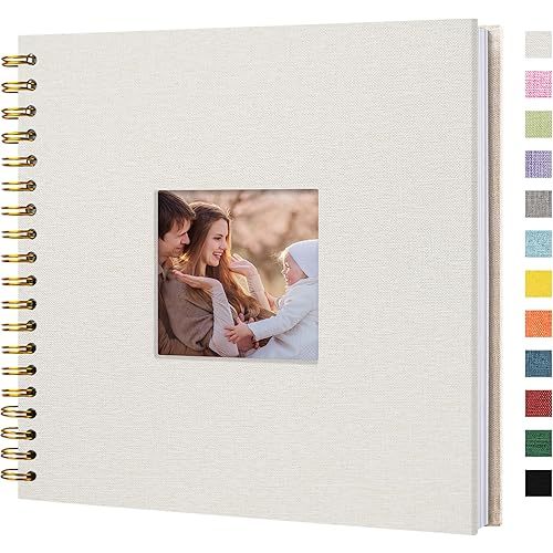 Scrapbook Photo Album Linen Cover, 10 x 10 Inch Hardcover Kraft White Pages Memory Book, for Travel Wedding Guest Book Christmas Baby Shower (20 Sheets/ 40 Pages,Beige)