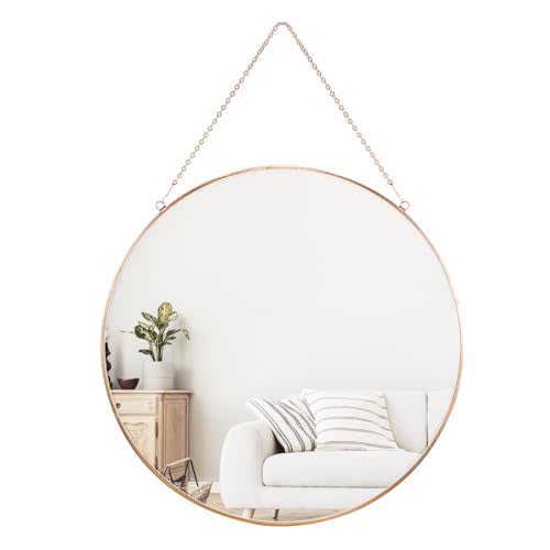 Dahey Hanging Circle Mirror Wall Decor Small Gold Round Mirror with Hanging Chain for Living Room Bathroom Bedroom ,Gold, 11.75" x 11.75"
