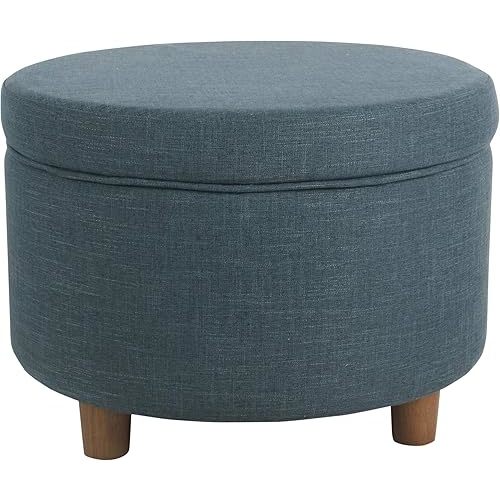 Upholstered Round Storage Ottoman (in Teal Linen)