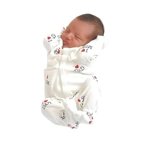 Aoswep - "I Love DAD Mum Lovely Solid Letters Printed Long-Sleeve Baby Jumpsuit