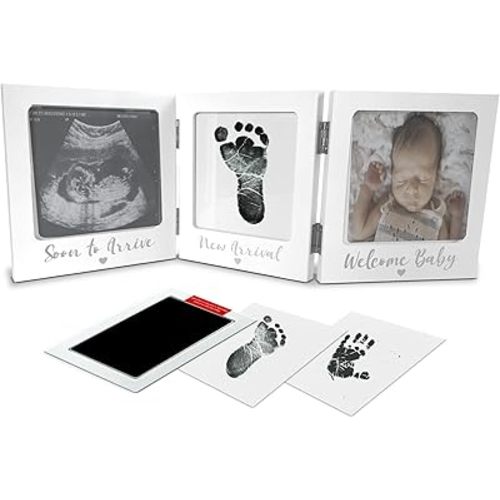 Sonogram Picture Frame with Inkless Hand and Footprint Kit, Gender Neutral Baby Nursery Decor Ultrasound Photo Frame, Newborn Essentials and Baby Must Haves, Push Present for New Moms and Baby Milestone Keepsake