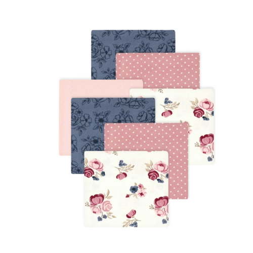 Little Treasure Hudson Baby Girls Cotton Poly Flannel Receiving Blankets 7-Pack, Pink Dusty Rose Floral, 30x30 inches