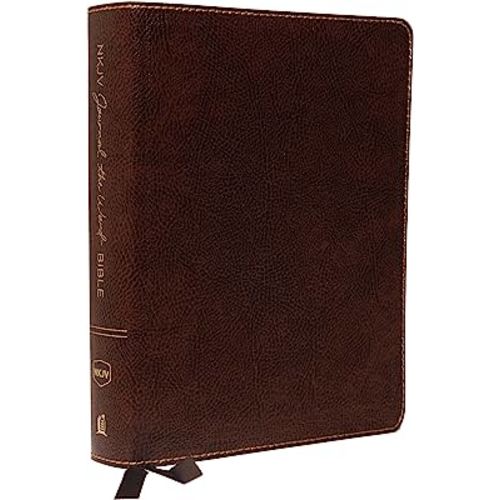 NKJV, Journal the Word Bible, Large Print, Bonded Leather, Brown, Red Letter Edition: Reflect, Journal, or Create Art Next to Your Favorite Verses
