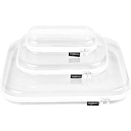 Bliss Bins - Hard Sided Clear Zipper Case for Storage- Professional-Grade Plastic Clear Zipper Pencil Case,Toy Storage Bins, Toiletry Pouch, Travel Organizer, Cosmetic Bag(White,3 Pack, LMS)