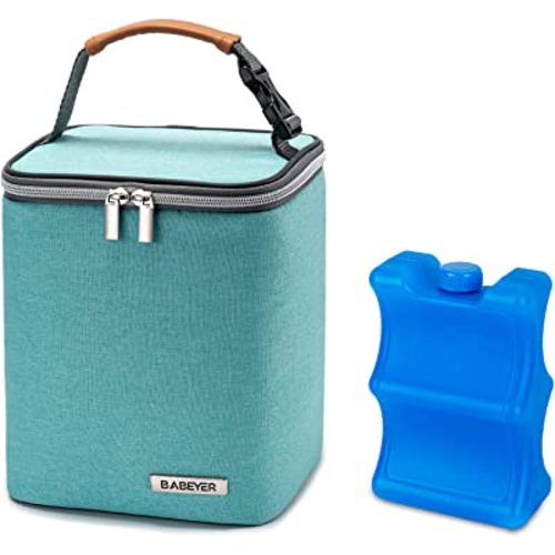 BABEYER Breast Milk Cooler Bag with Ice Pack Fits 4 Baby Bottles Up to 9 Ounce, Baby Bottle Bag for Nursing Mom Daycare-Aqua