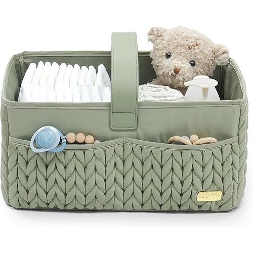 Luxurious Baby Diaper Caddy, Nursery Storage Basket for Newborn Boy and Girl, Travel Baby Basket for Diapers Baby Wipes, Organizer Tote Bag Storage Bin, Baby Shower Gifts (mint green)