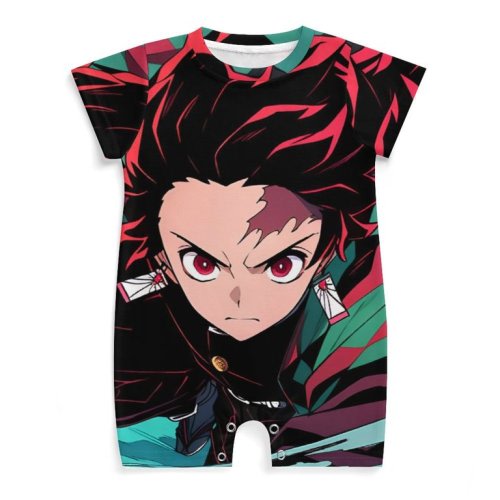 Demon Slayer Kamado Tanjirou Baby One-Piece Rompers Summer Short Sleeve Outfit Clothing Sets Newborn Infant Toddler Bodysuits Jumpsuit
