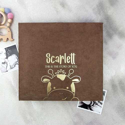 Personalized Brown Baby Memory Book | Modern Baby Album, Keepsake Gift