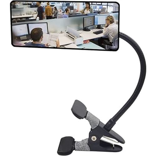 Glass Clip On Security Cubicle Mirror, 6.69" x 2.95" Personal Safety and Security Office Desk Rear View Monitors Convex Mirror with Frame (Rectangle)