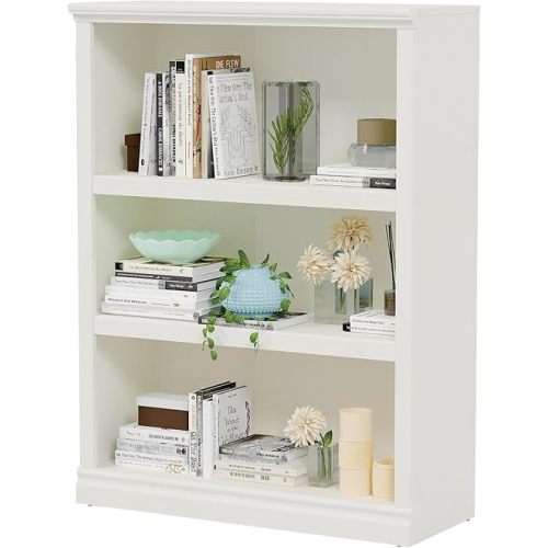 43 in Tall Bookcase, White Bookshelf Open Storage 3 Tiers Shelves, 33 inch Wide Floor Standing Indoor Furniture, Book Cases for Home School Library Office Bedroom Kids, White