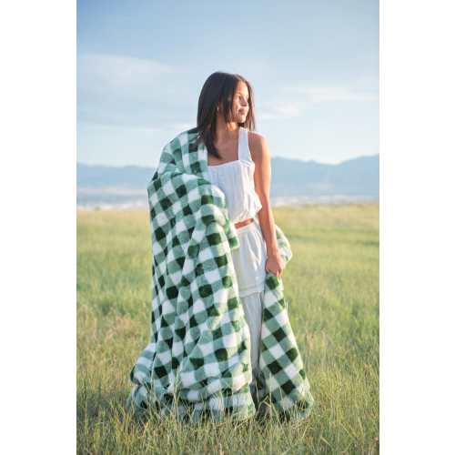 Infant Size - Gingham Check Evergreen Plush Blanket
