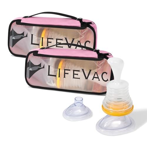 LifeVac Pink Travel Kit 2 Pack - Portable Suction Rescue Device, First Aid Kit for Kids and Adults, Portable Airway Suction Device for Children and Adults