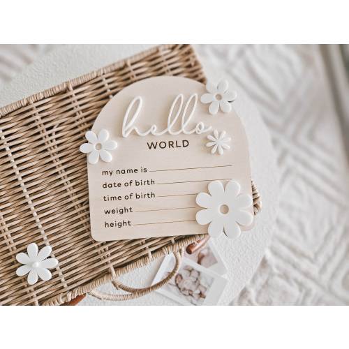 Birth Announcement Plaque | Daisy | Birth Announcement Disc | Birth Detail Plaque |- Birth Plaque | Hello World Plaque | Hello World
