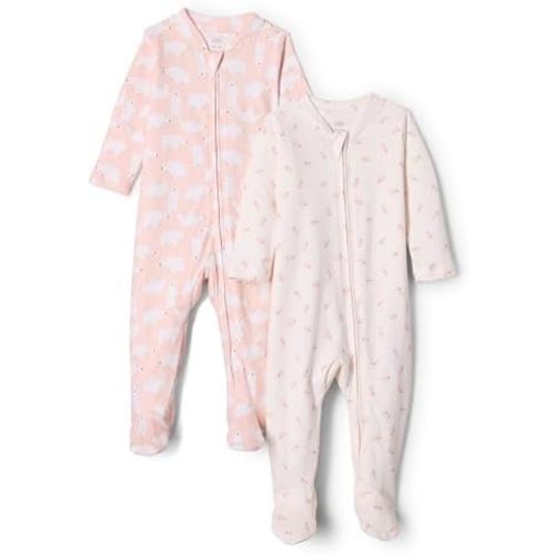 Amazon Essentials x Sofia Grainge Unisex Babies' Cotton Footed Sleep and Play Bodysuit, Pack of 2