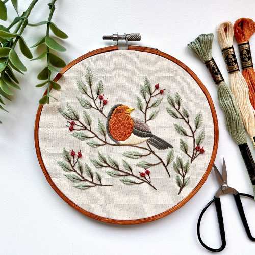 Spring Robin embroidery hoop art, bird embroidery, home decor, finished embroidery, wall hanging