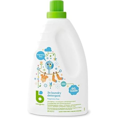 Babyganics 3X Baby Laundry Detergent, HE compatible, Stain-Fighting, Fragrance Free, 60 Fl Oz