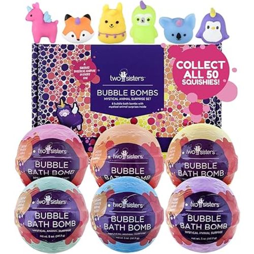 Mystical Bath Bombs for Kids with Surprise Toy Inside, 6 Bubble Bath Bombs with Bath Toys, Gentle and Kids Safe, USA Made, Birthday Gift for Kids by Two Sisters