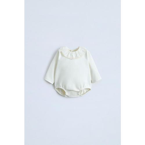 BODYSUIT WITH EMBROIDERED COLLAR - Oyster-white | ZARA United States