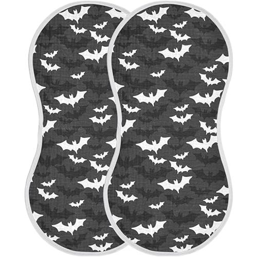 Muslin Burp Cloths for Baby Boys and Girls - 2-Pack Ultra Absorbent Halloween Bats Muslin Washcloths, Newborn Towel, Milk Spit Up Rags, Burp Cloth Bibs for Unisex, 22 x 11 Inch
