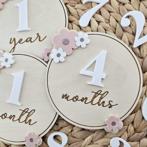 Monthly Milestone Discs | Baby Monthly Discs for Photos | Interchangeable Numbers Monthly Photo Prop Set | Newborn Birth Announcement Sign