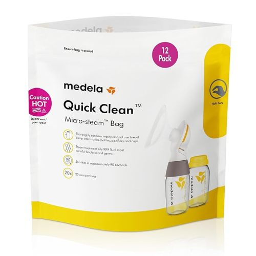 Medela Quick Clean Micro-Steam Bags for Bottles and Breast Pump Parts | 12 CT