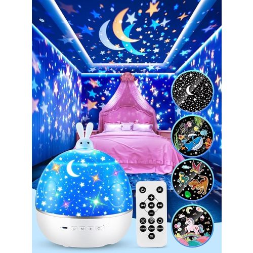ONEFIRE Kids Night Light Projector for Kids Room+15 Films&Bluetooth Music Baby Night Lights for Nursery, Remote Bright Toddler Night Light, Rechargeable Star Lights Ceiling Projector Kids Gifts